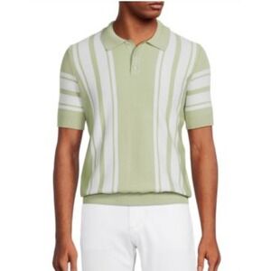 Max N Chester Knit Polo Shirt Mens‎ XL Green White Striped Short Sleeve